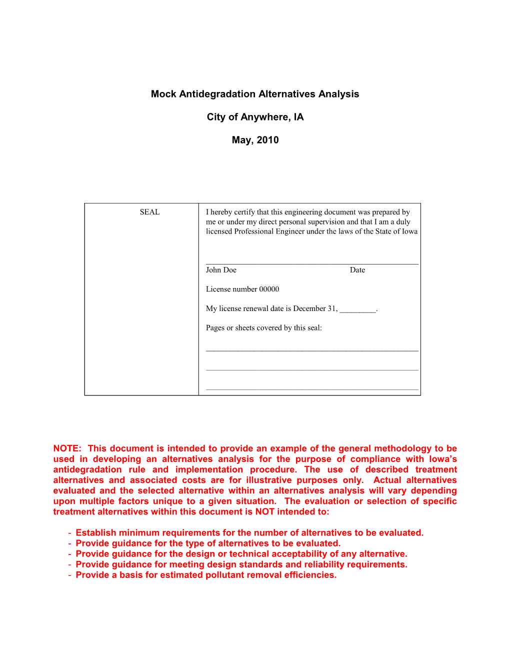 Antideg Alternatives Analysis Example (Existing Municipal POTW)