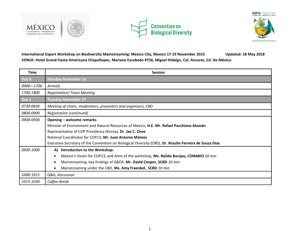 International Expert Workshop on Biodiversity Mainstreaming: Mexico City, Mexico 17-19