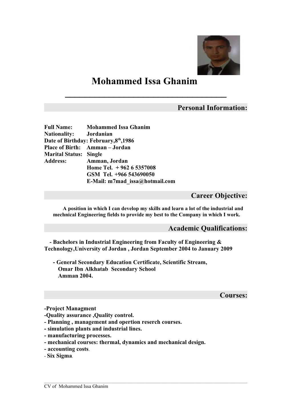 Full Name: Mohammed Issa Ghanim