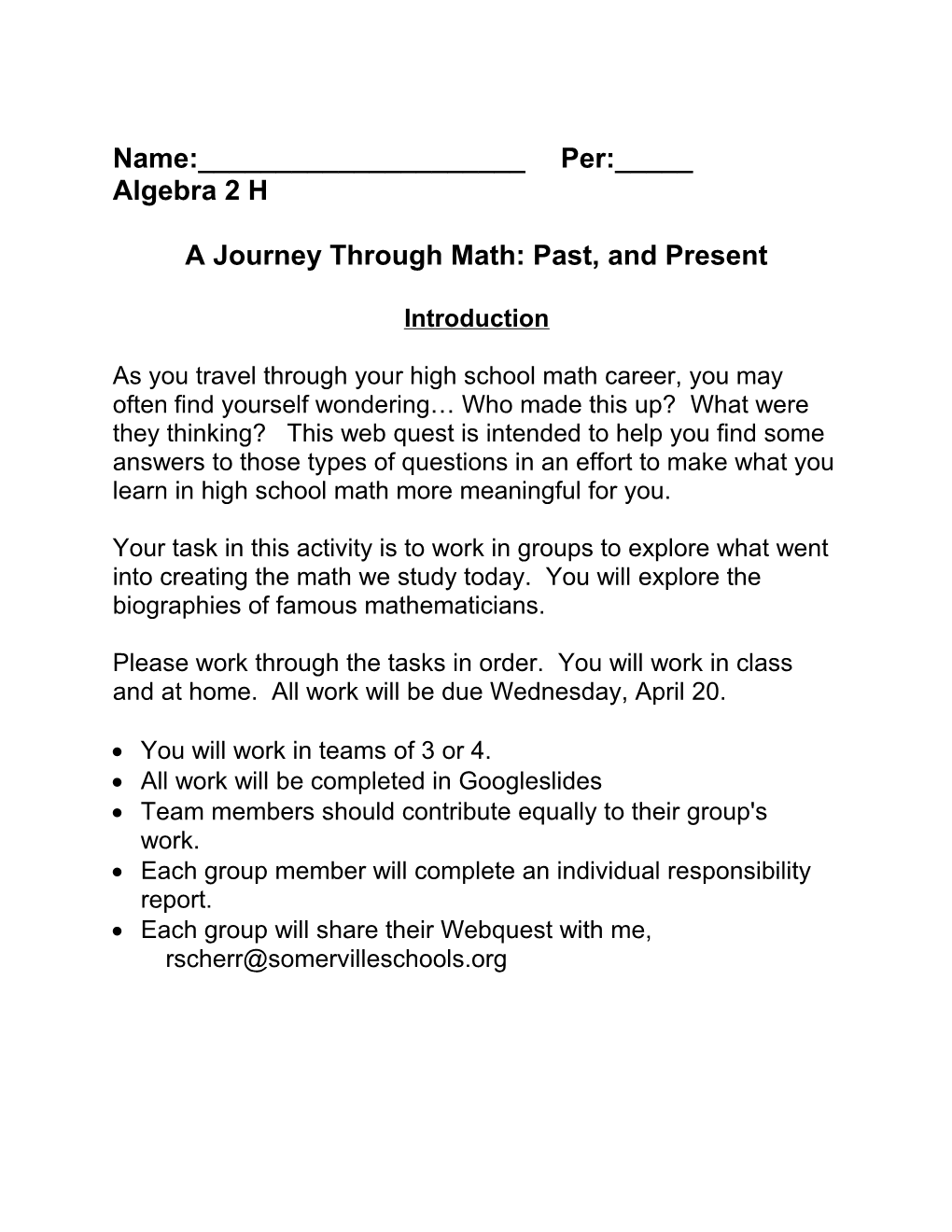 A Journey Through Math: Past, Present, and Algebra