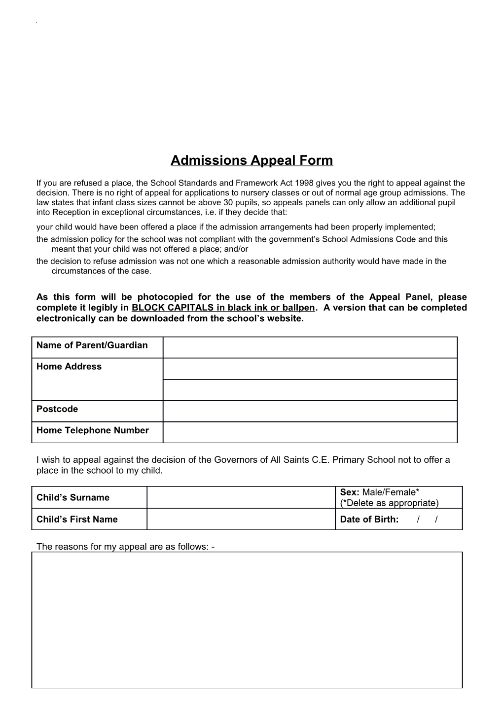 Admissions Appeal Form