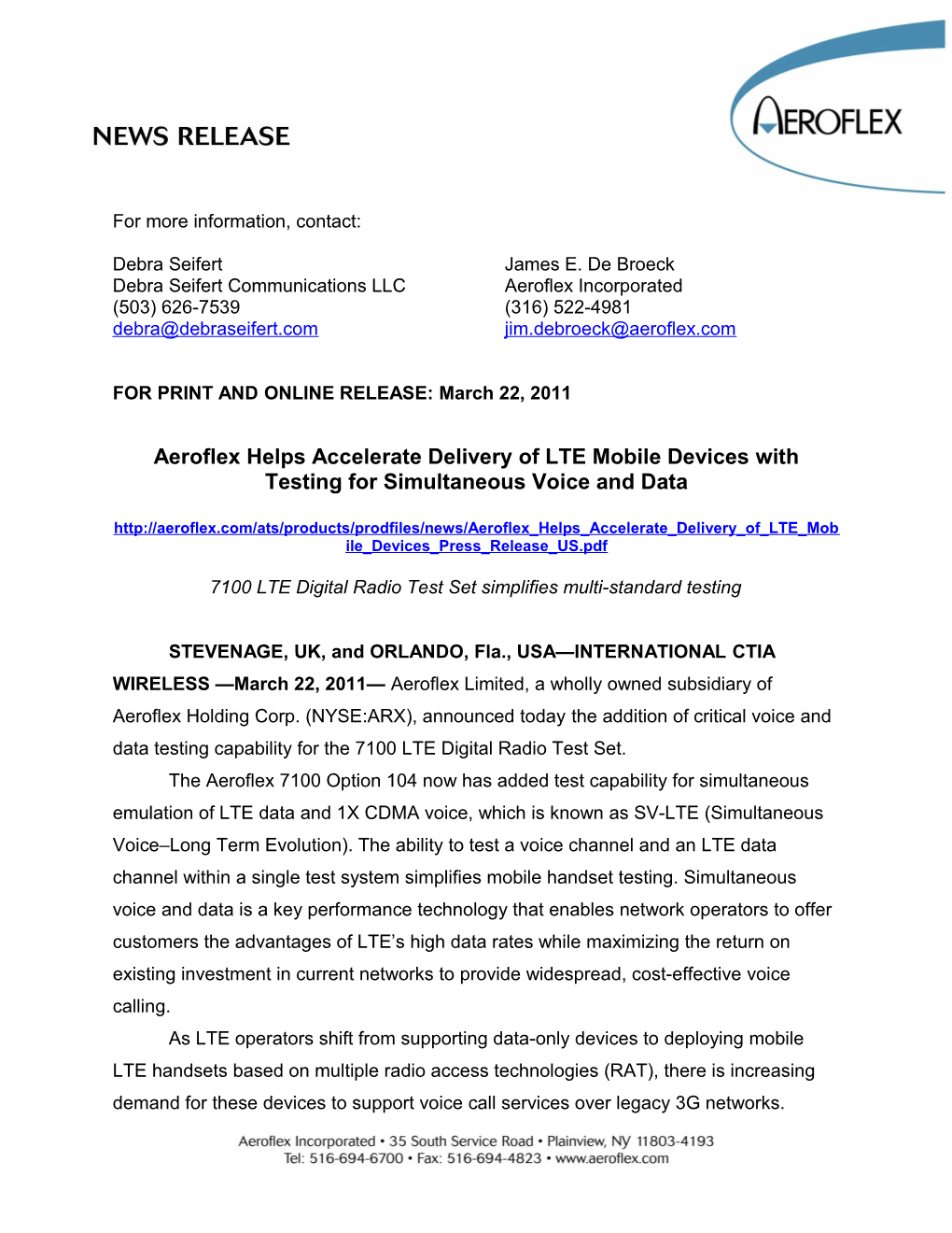 Aeroflex Announces R&D Agreement with PSCR