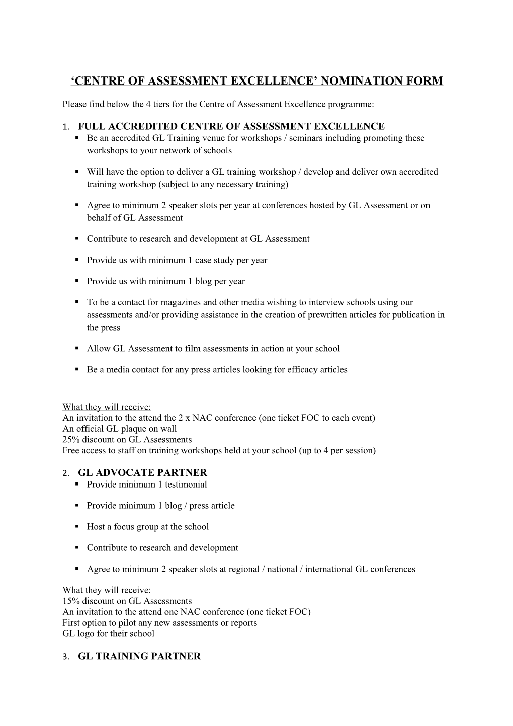 Centre of Assessment Excellence Nomination Form