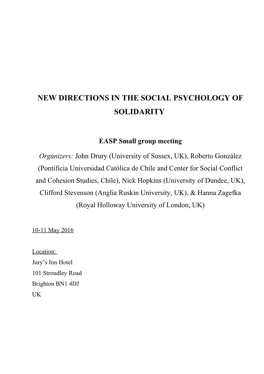 New Directions in the Social Psychology of Solidarity