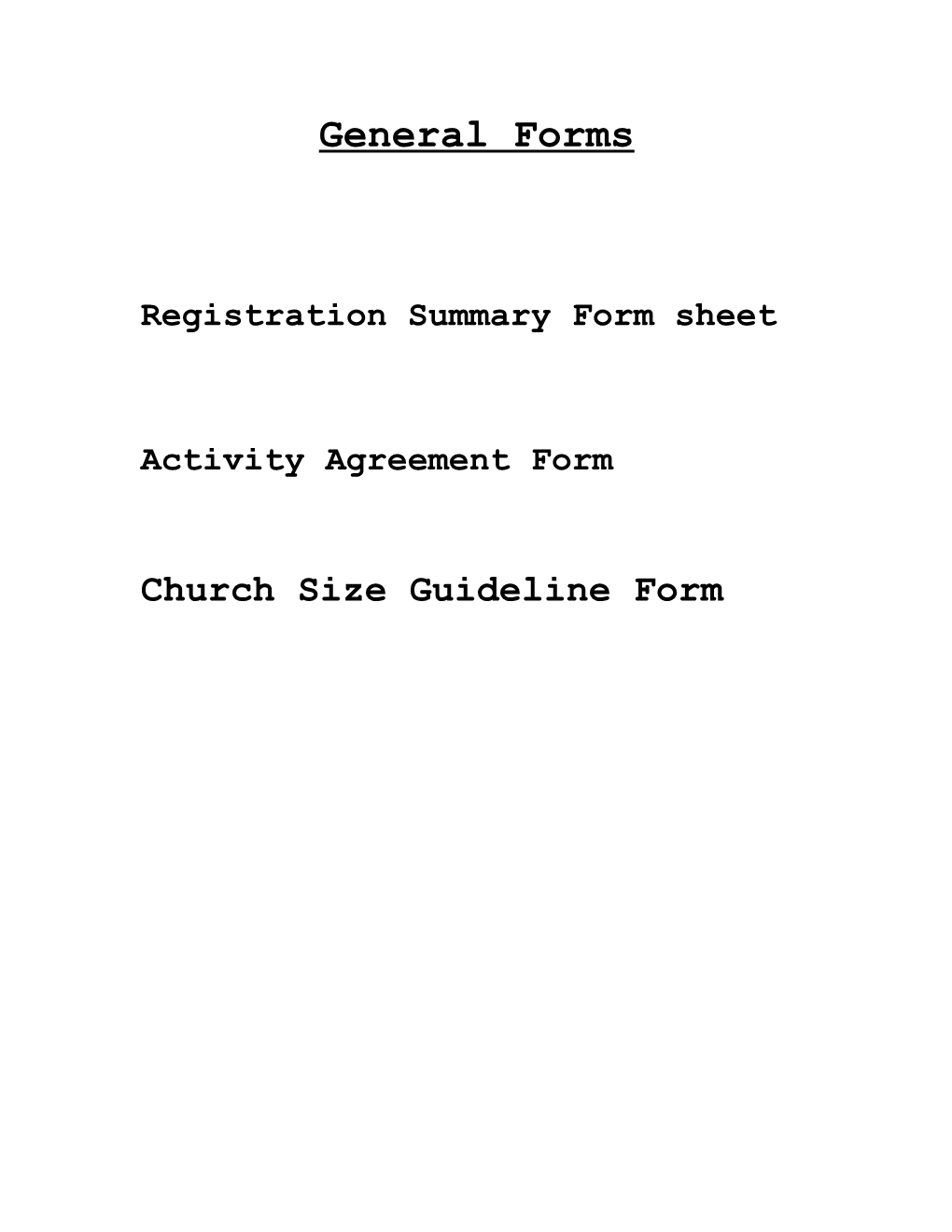 Registration Summary Form Sheet