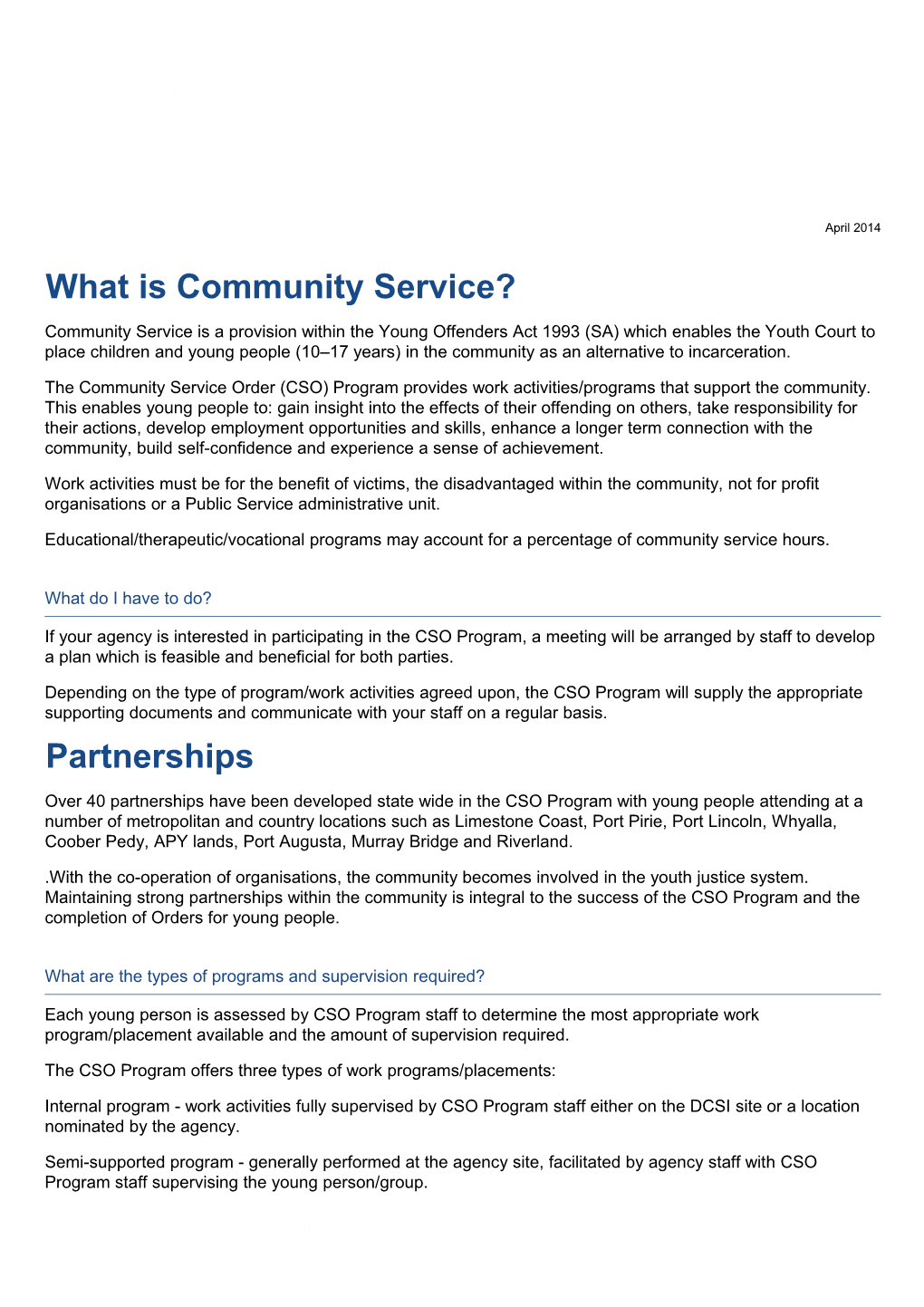 Community Service Partnerships Information