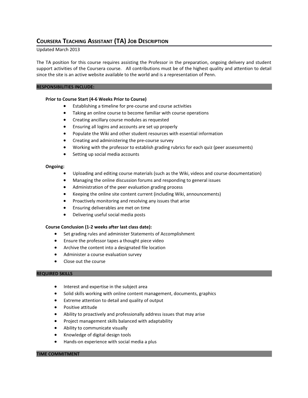 Coursera Teaching Assistant (TA) Job Description