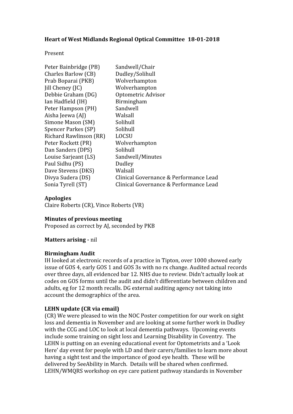 Heart of West Midlands Regional Opticalcommittee18-01-2018