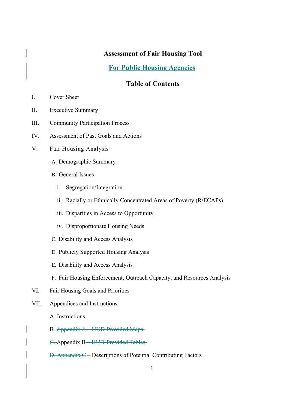 AFH Tool for Public Housing Agencies Comparison Document