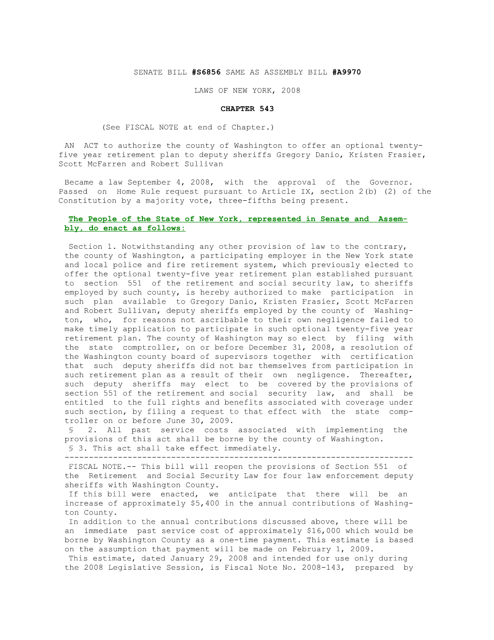 Senate Bill #S6856 Same As Assembly Bill #A9970