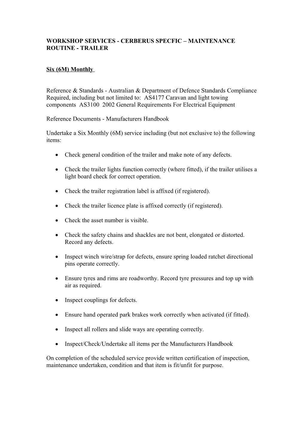 Workshop Services - Cerberus Specfic Maintenance Routine - Forklift