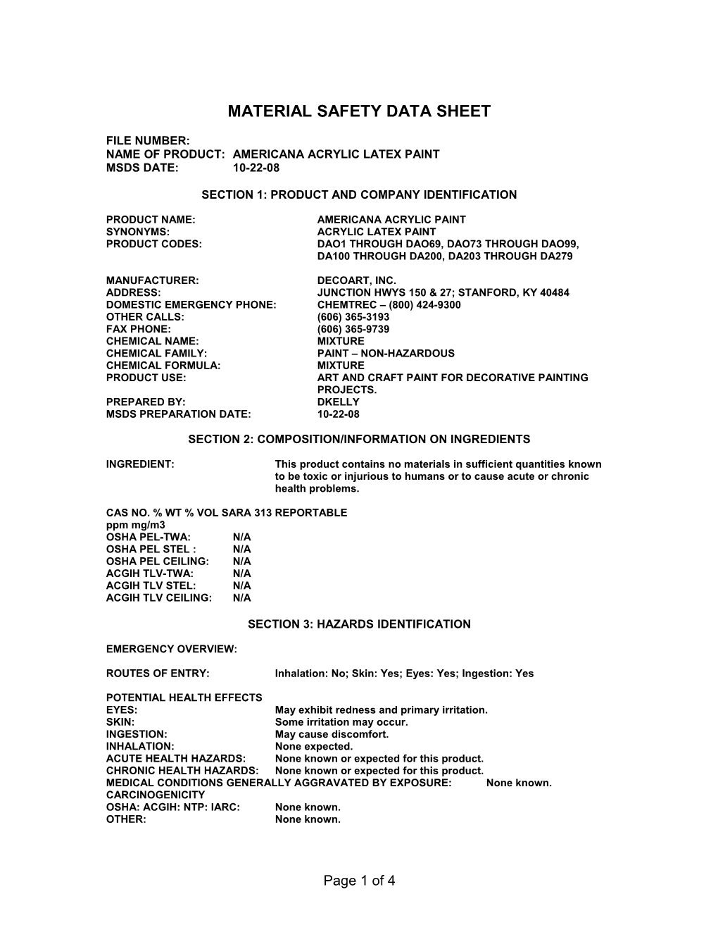 Material Safety Data Sheet s151