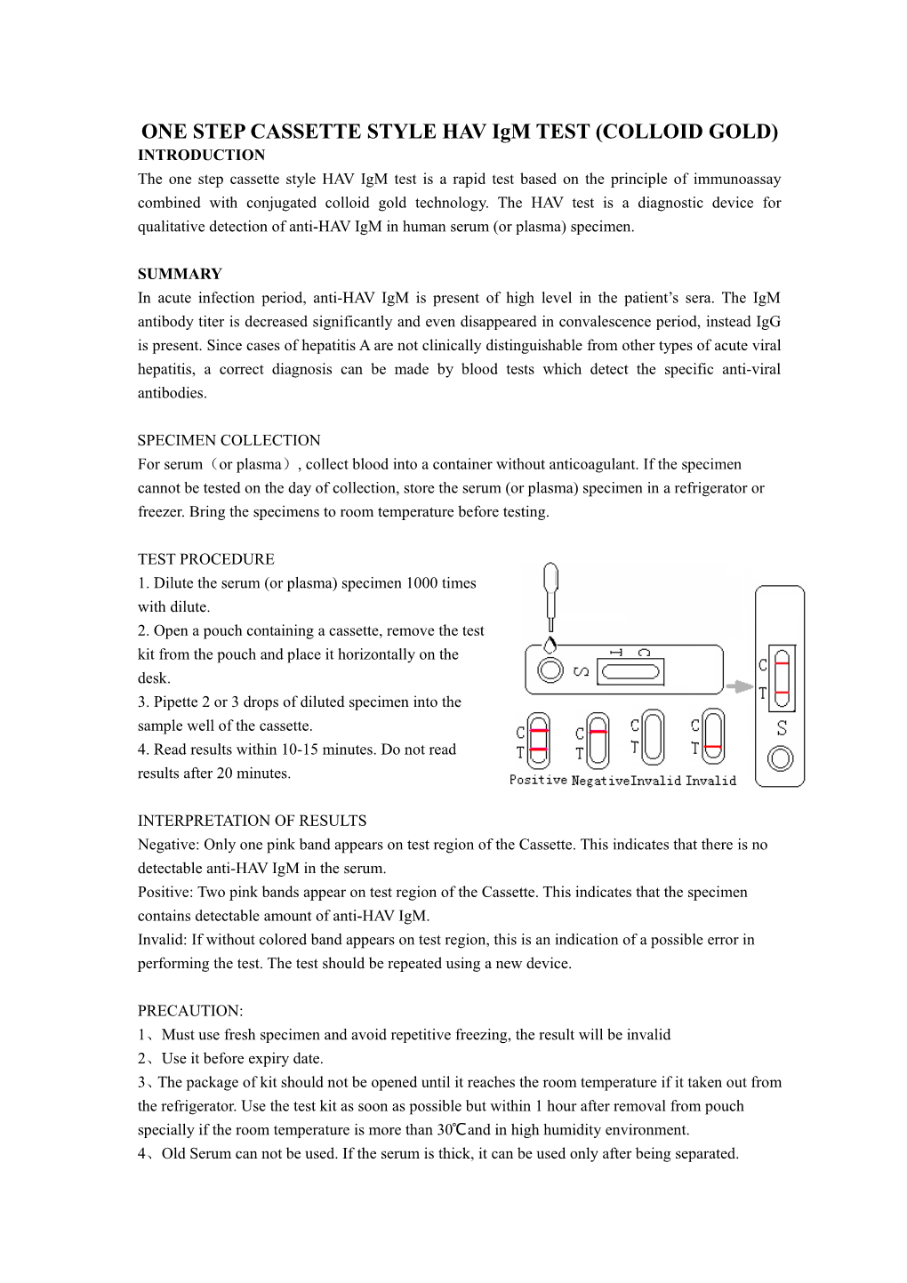 ONE STEP CASSETTE STYLE HAV Igm TEST (COLLOID GOLD)