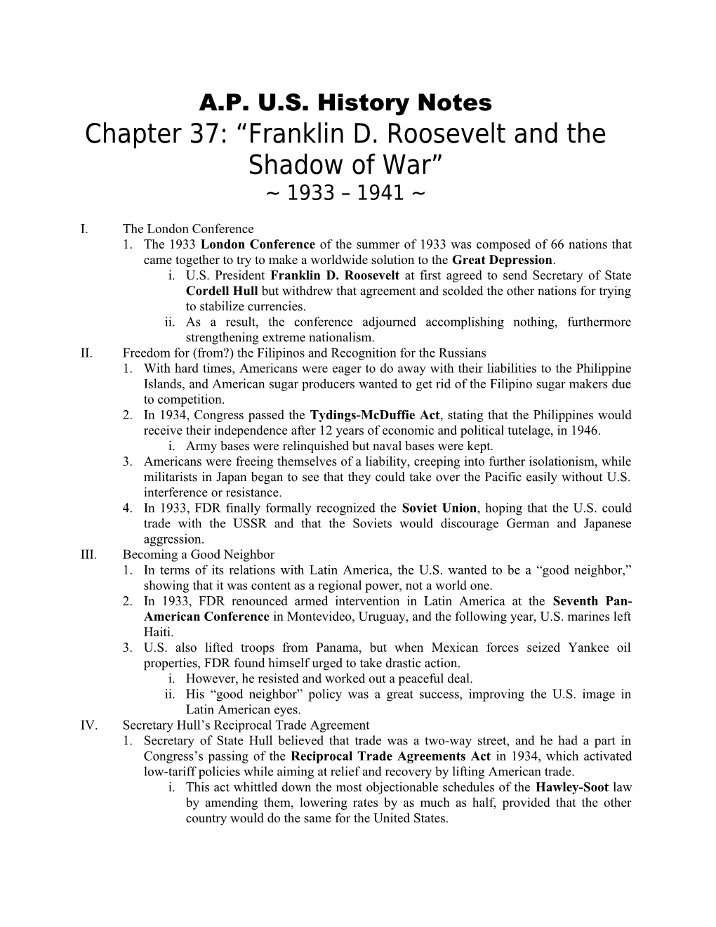 Chapter 37: Franklin D. Roosevelt and the Shadow of War