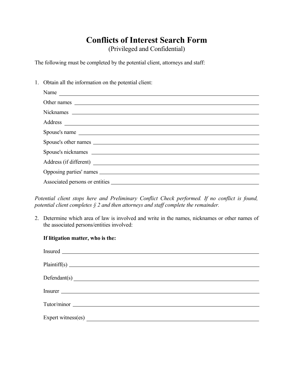 Conflicts of Interest Search Form