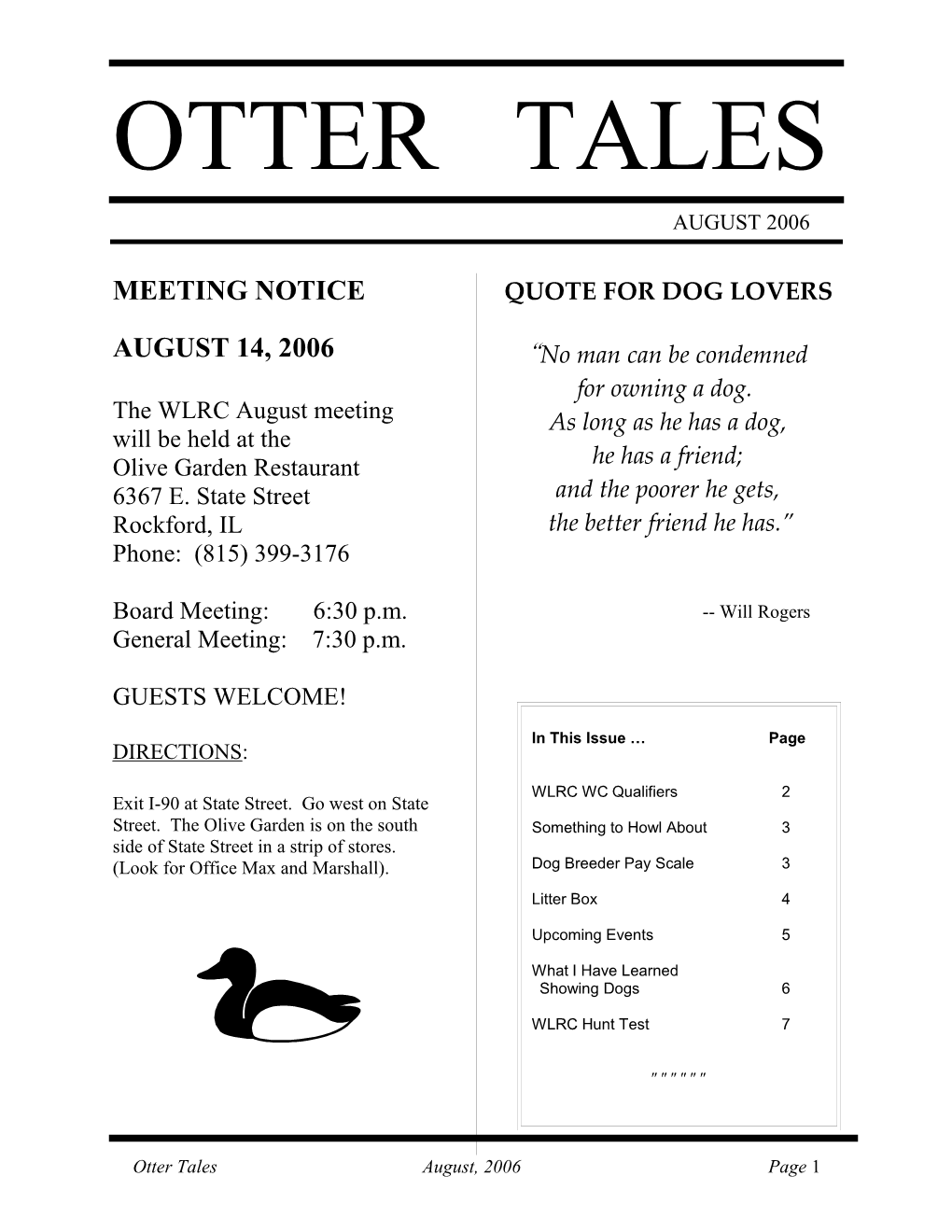 Otter Tales August, 2006 Page 1