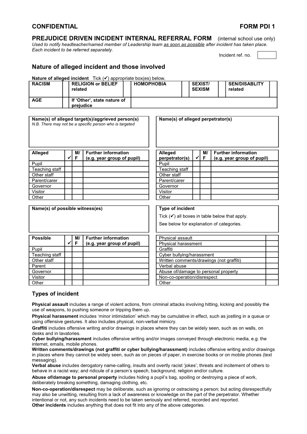 Confidential Form Pdi 1