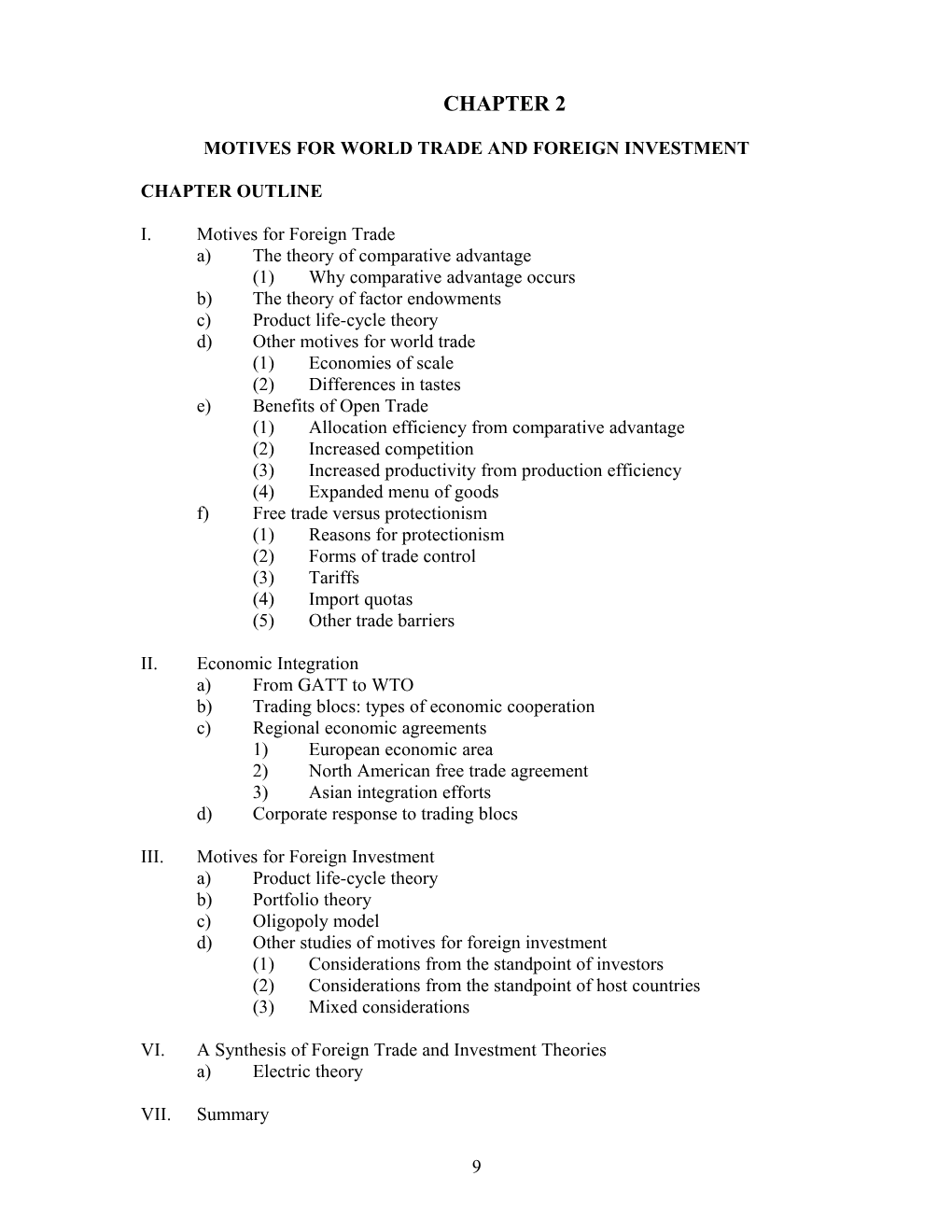 Motives for World Trade and Foreign Investment