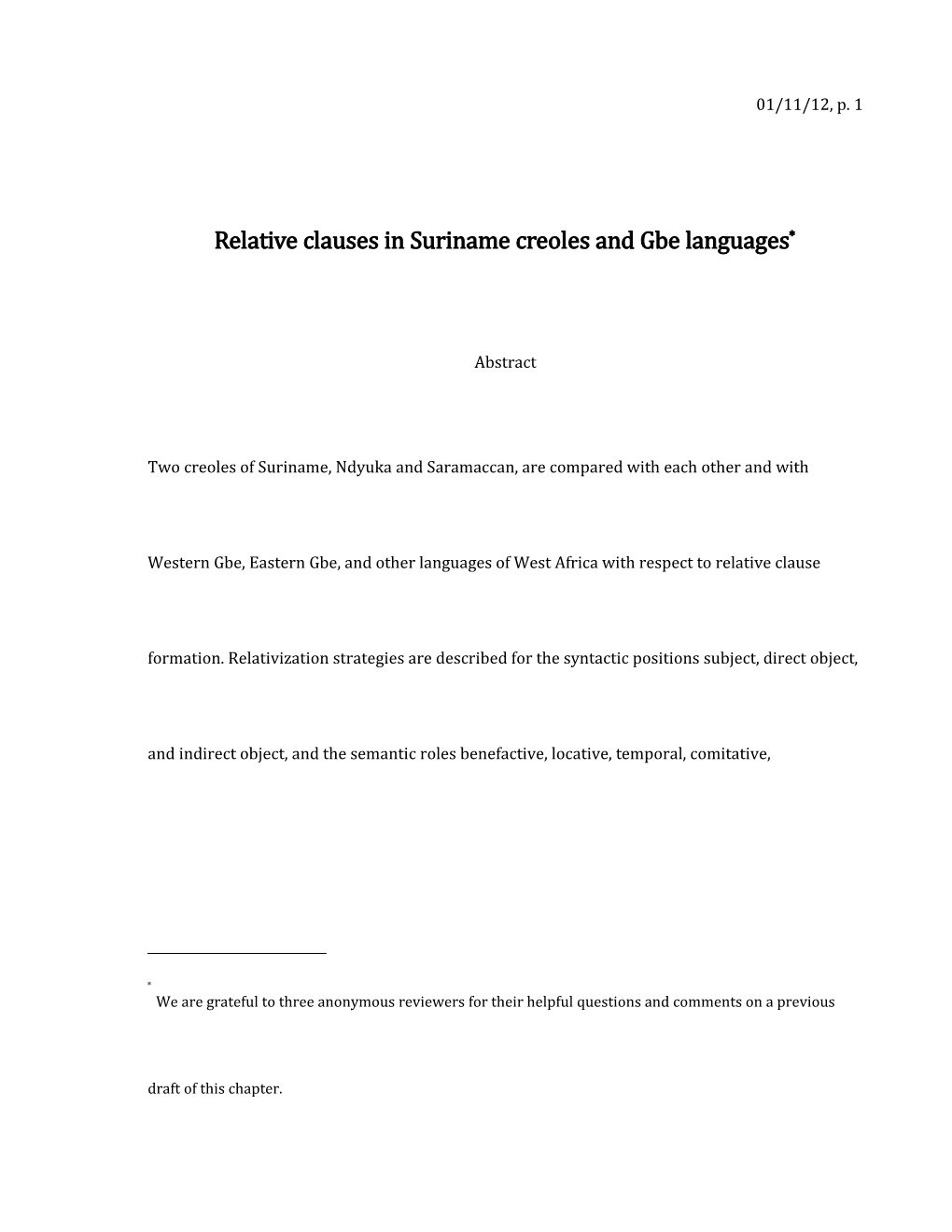 Relative Clauses in Ndyuka and Gbe Languages