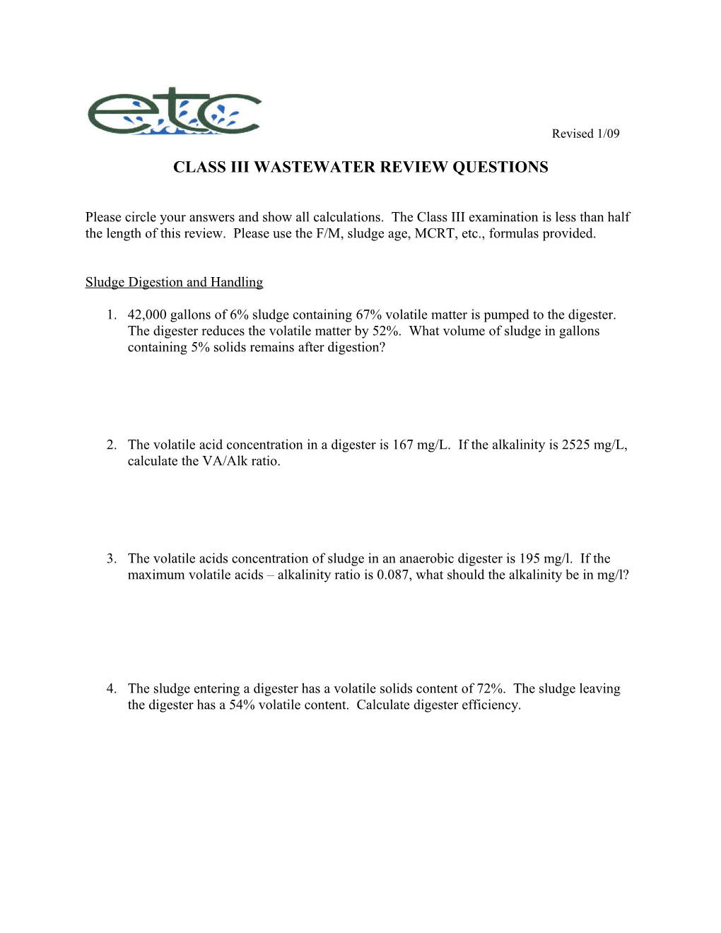 Class Iii Wastewater Review Questions
