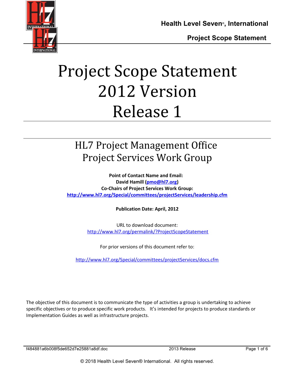 HL7 Project Scope Statement s9