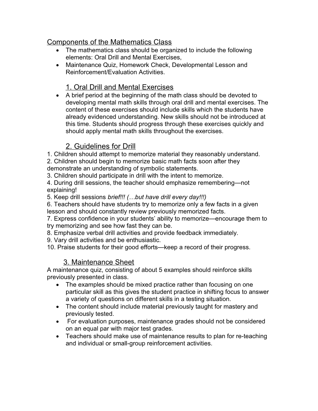 Components of the Mathematics Class