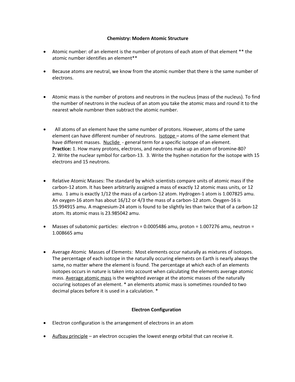 Chemistry: Modern Atomic Structure