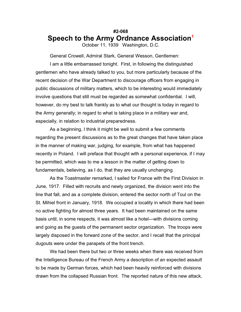 Speech to the Army Ordnance Association1