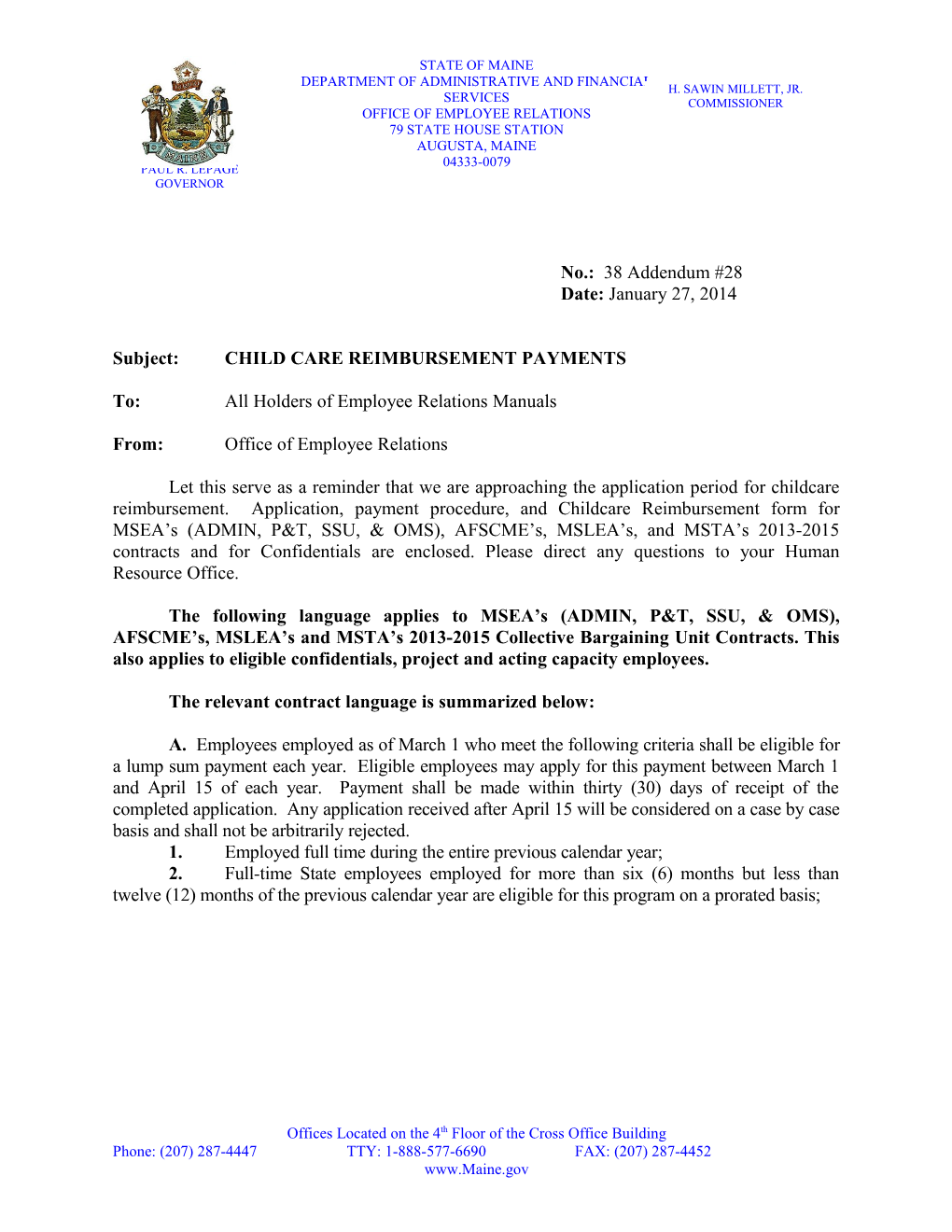 Subject: CHILD CARE REIMBURSEMENT PAYMENTS s1