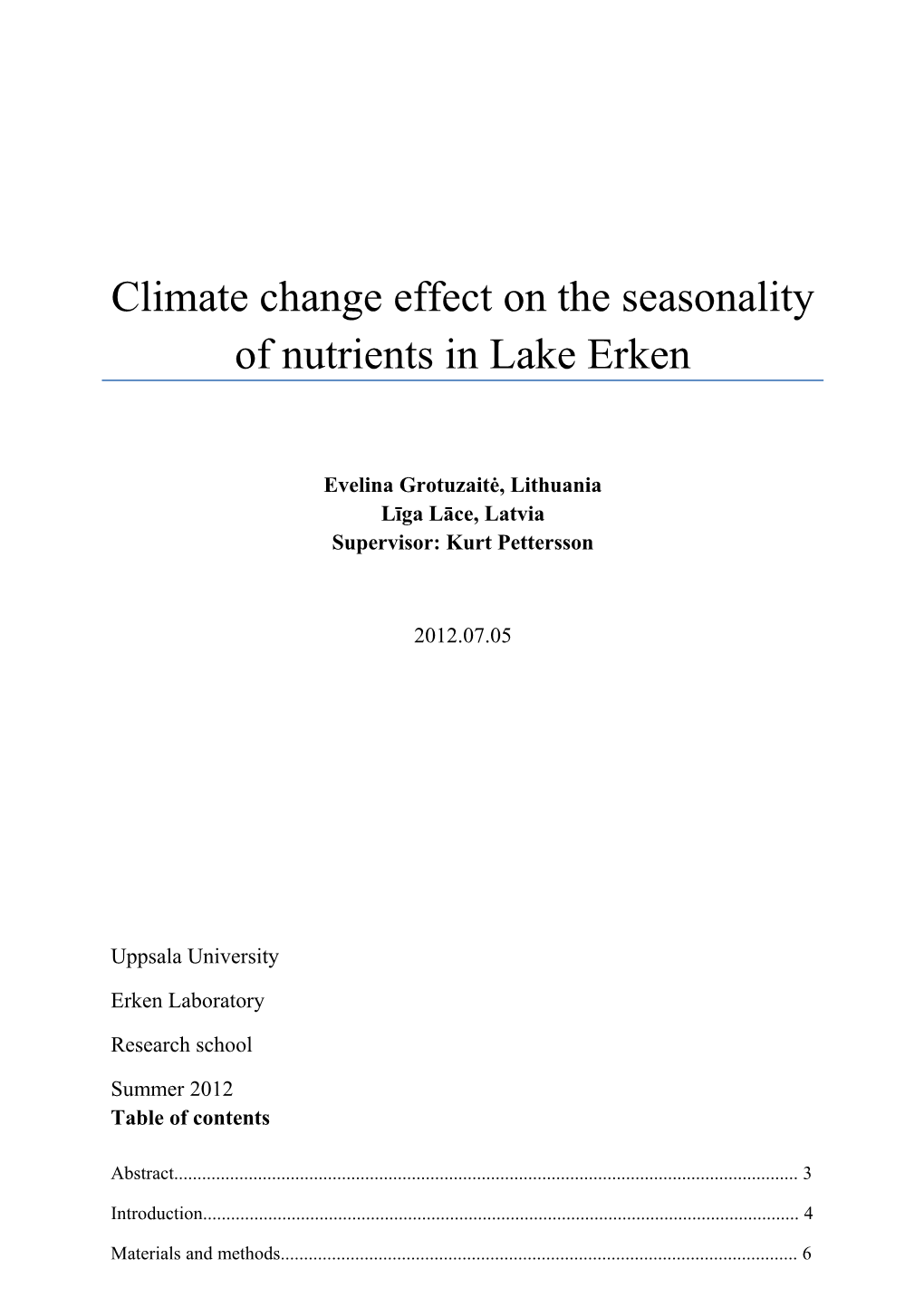Climate Change Effect on the Seasonality of Nutrients in Lake Erken