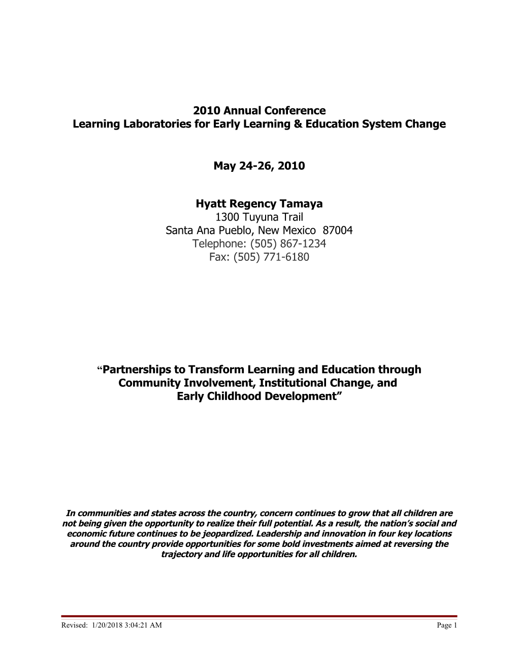 Learning Laboratories for Early Learning & Education System Change