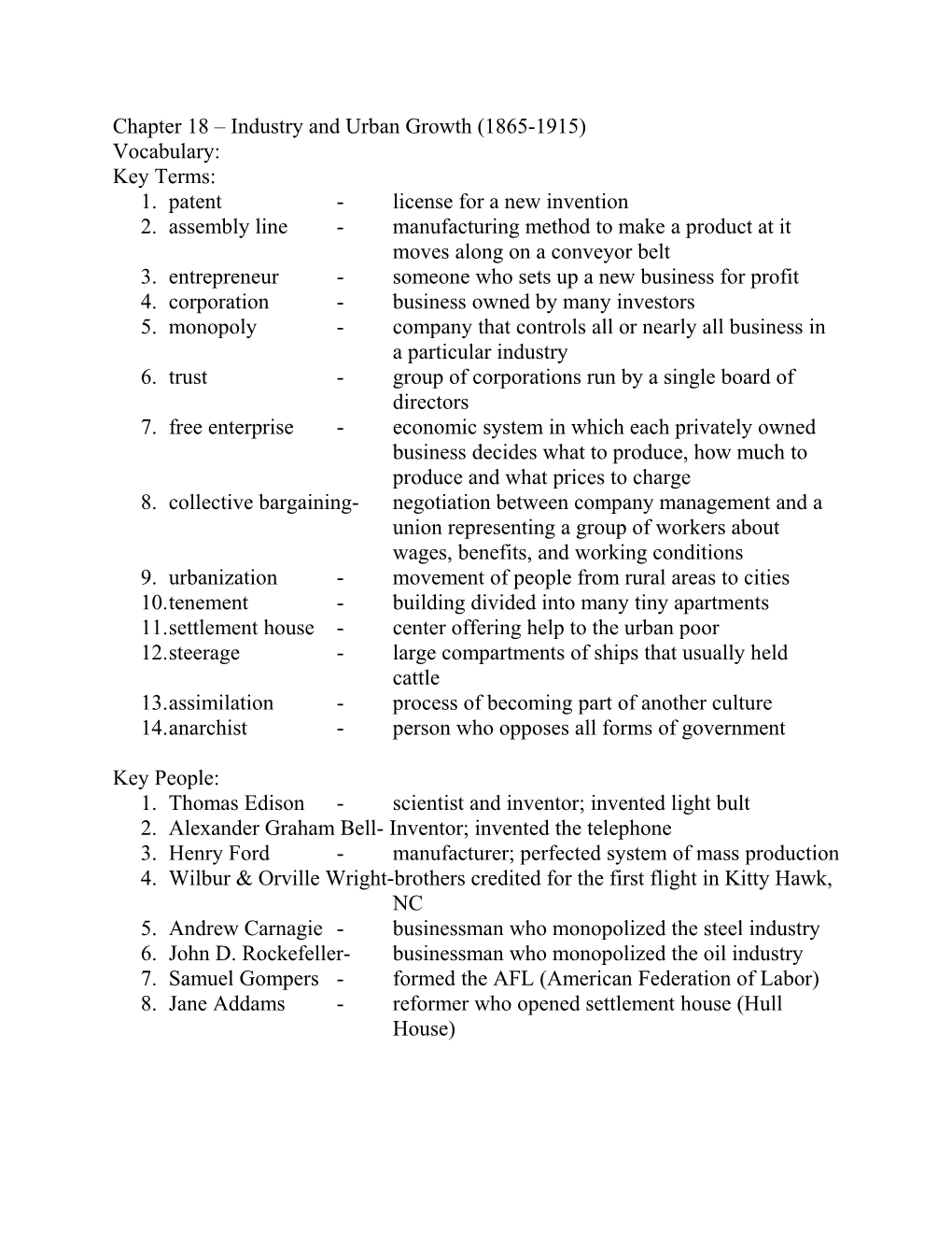 Chapter 18 Industry and Urban Growth (1865-1915)