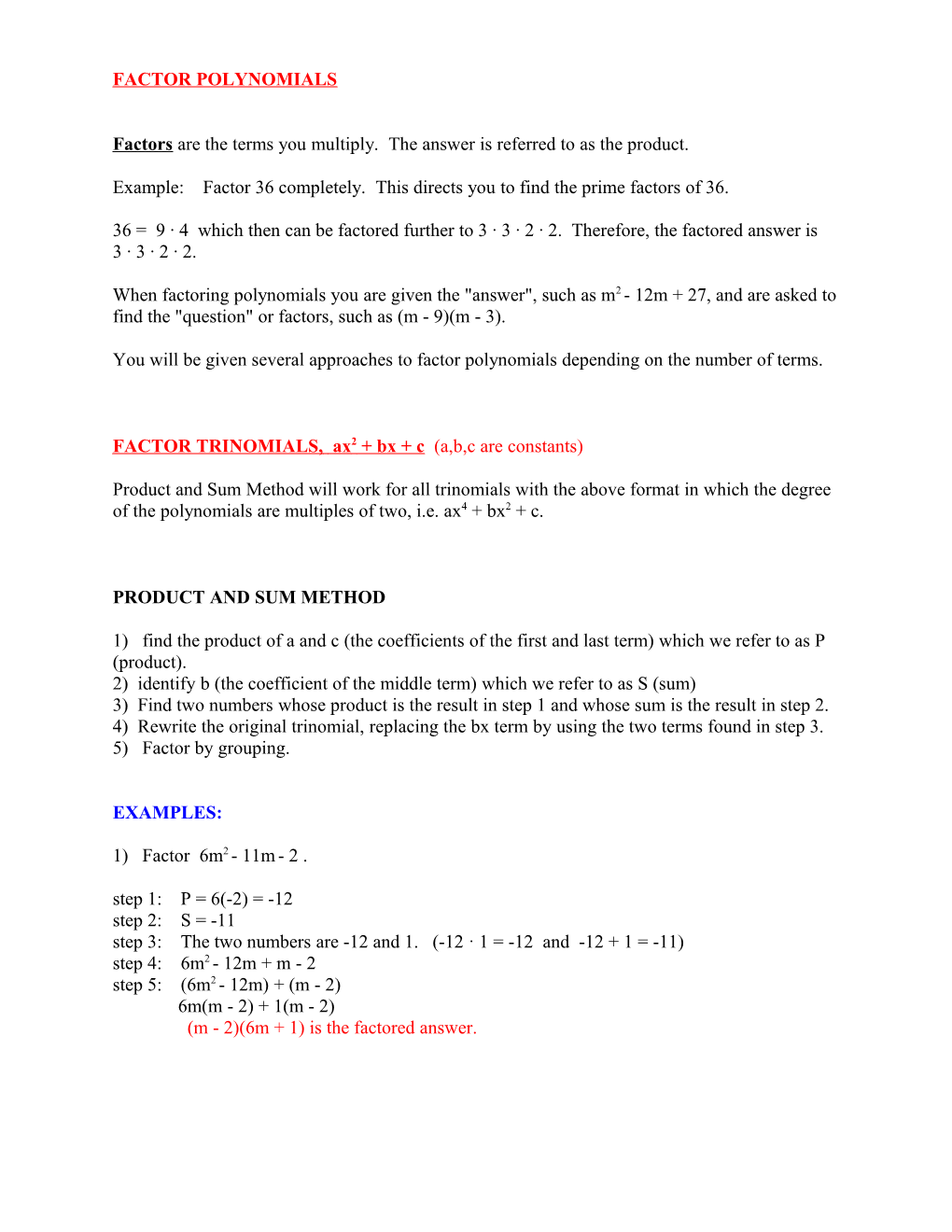 Factor Polynomials