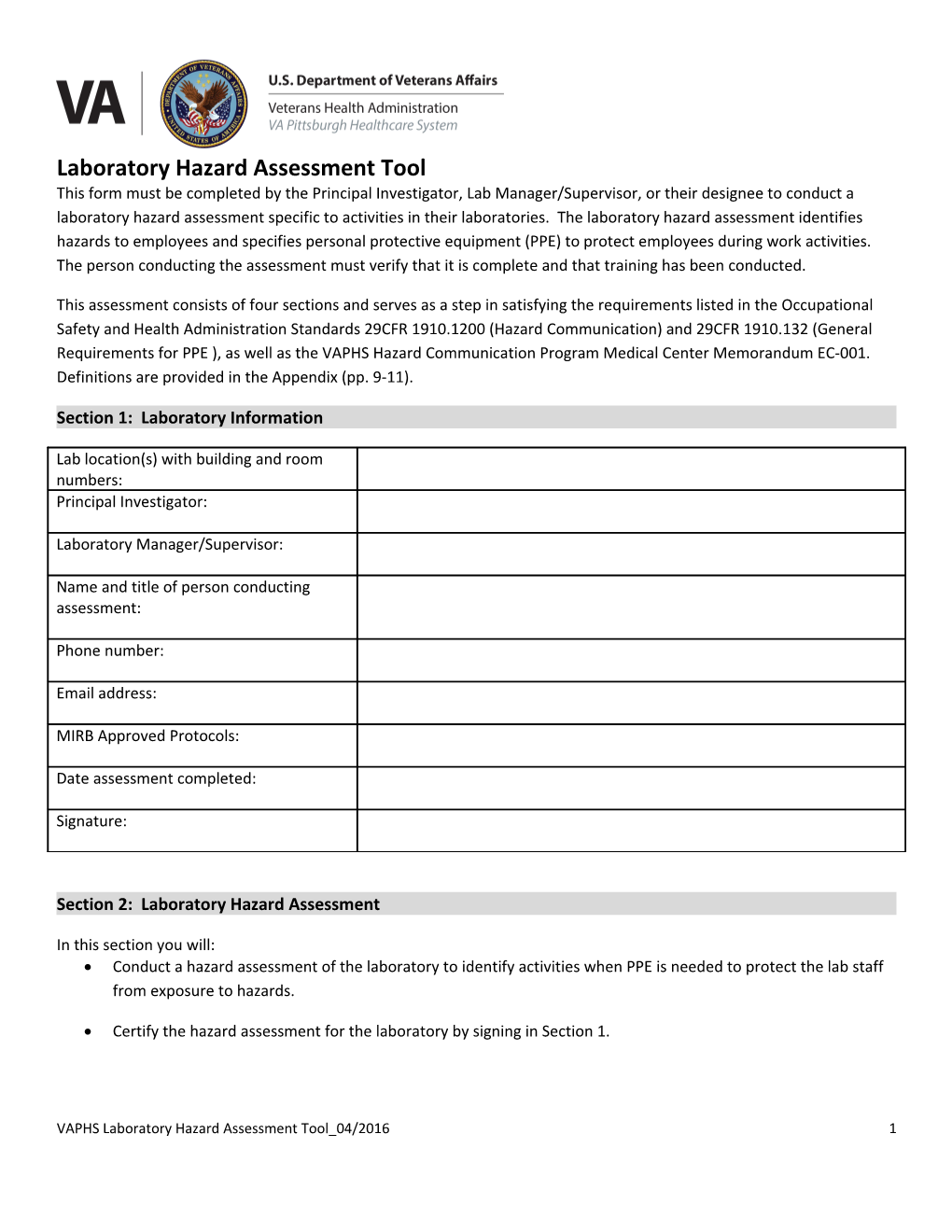 Laboratory Hazard Assessment Tool