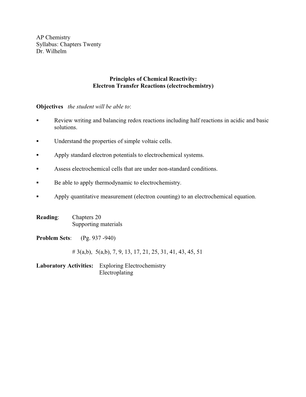 Electron Transfer Reactions (Electrochemistry)