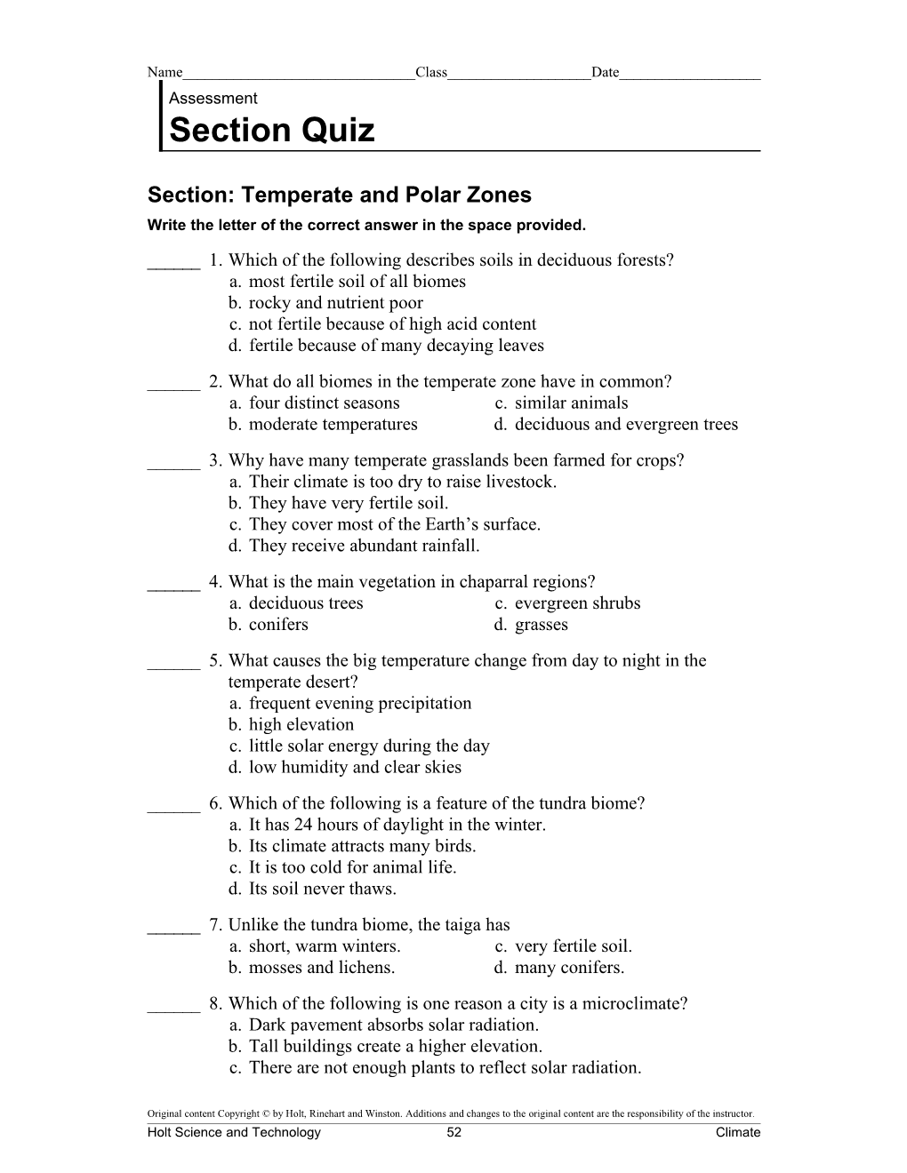 Section: Temperate and Polar Zones