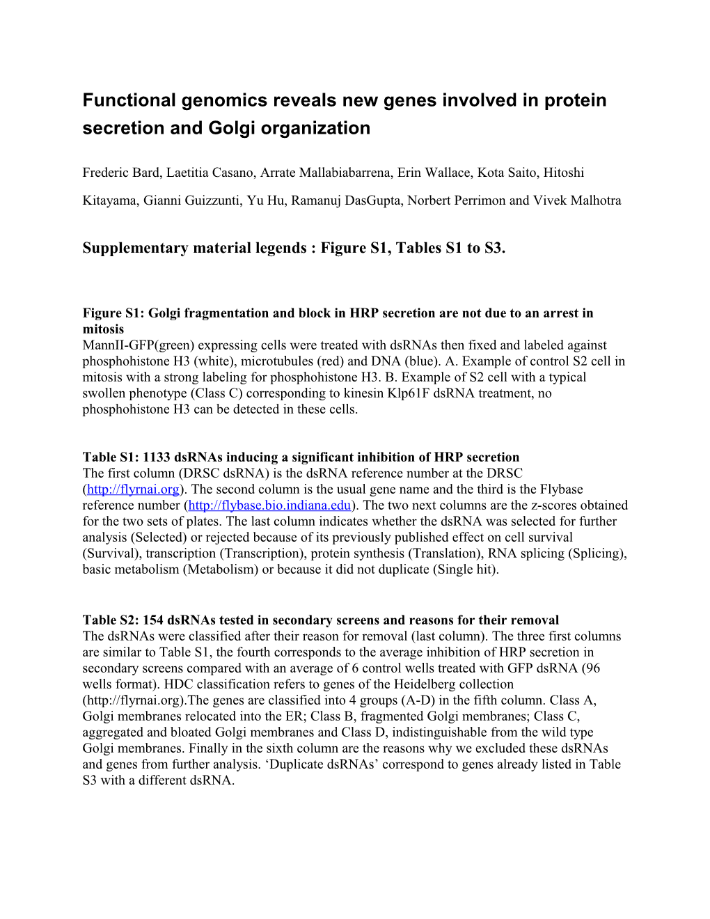 Functional Genomics Reveals New Genes Involved in Protein Secretion and Golgi Organization