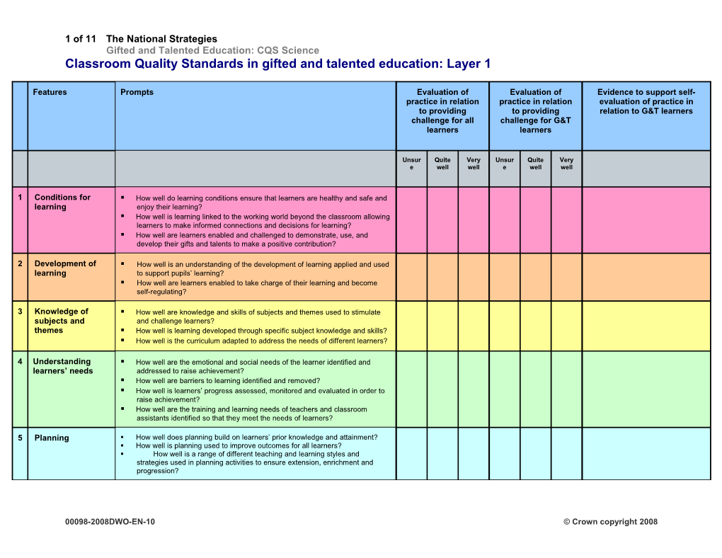 Classroom Quality Standards in Gifted and Talented Education: Layer 1
