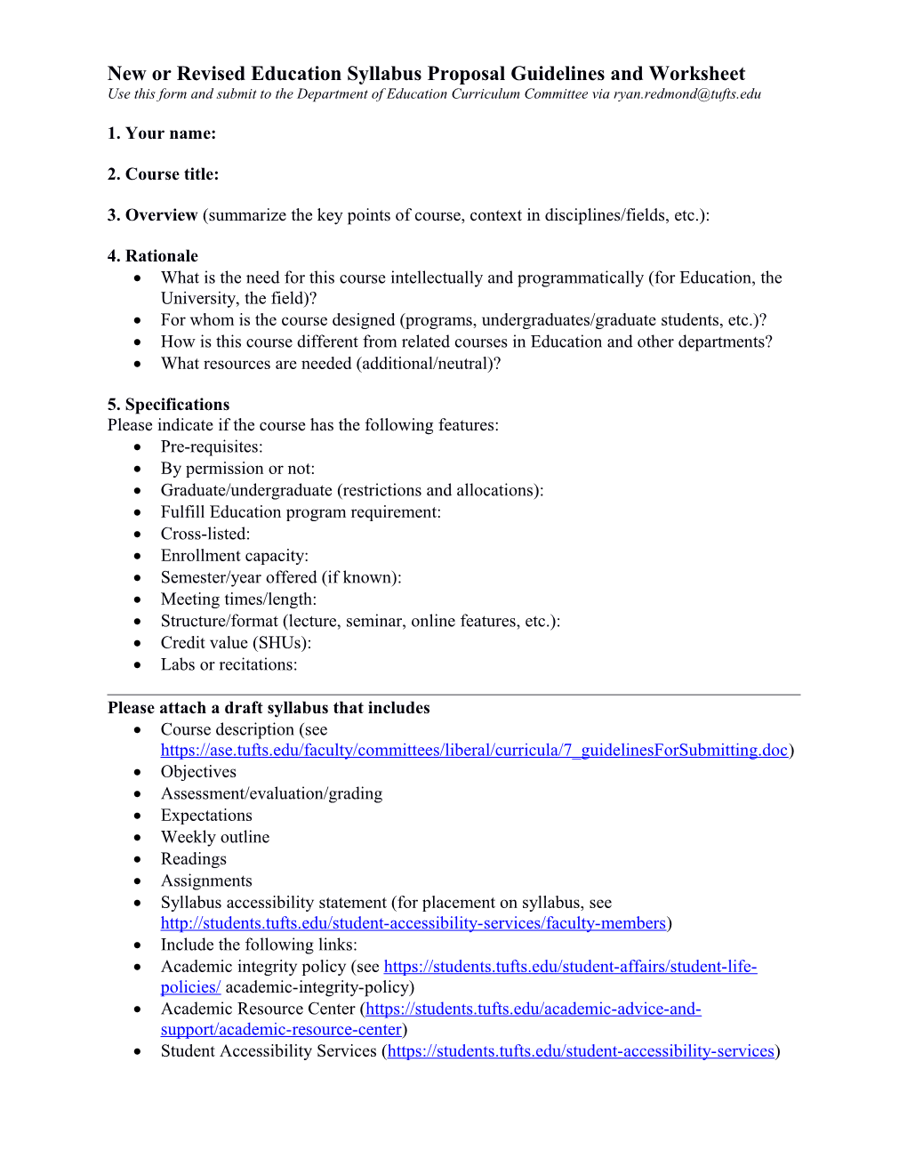 New Or Revised Education Syllabus Proposal Guidelines and Worksheet