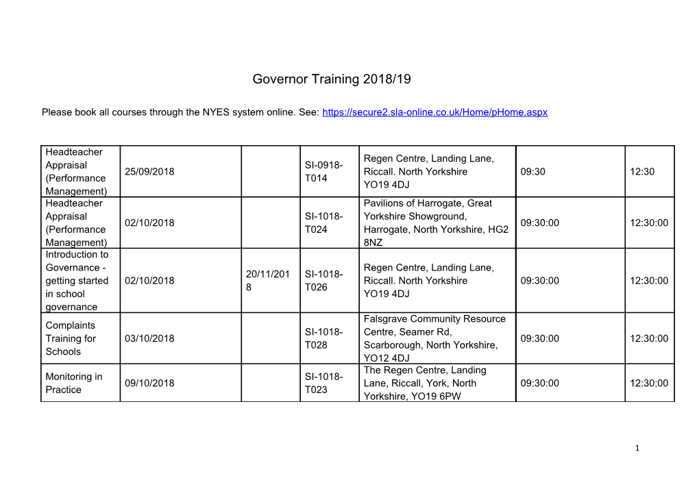 Please Book All Courses Through the NYES System Online. See