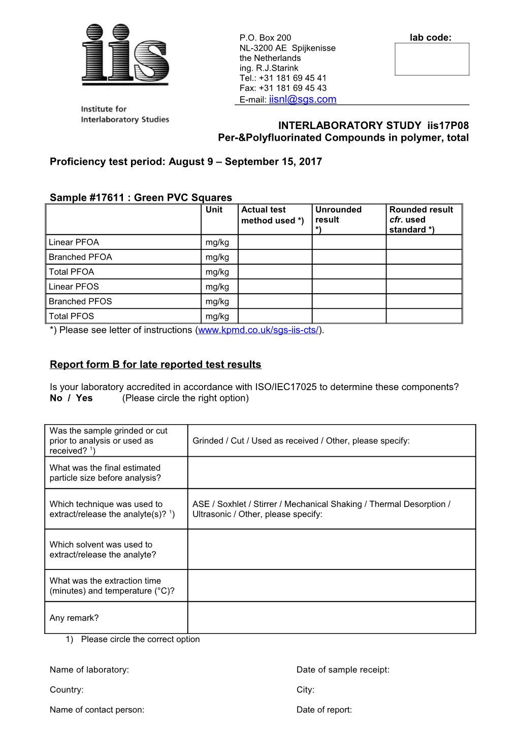 Report Form a for Late Reported Test Results