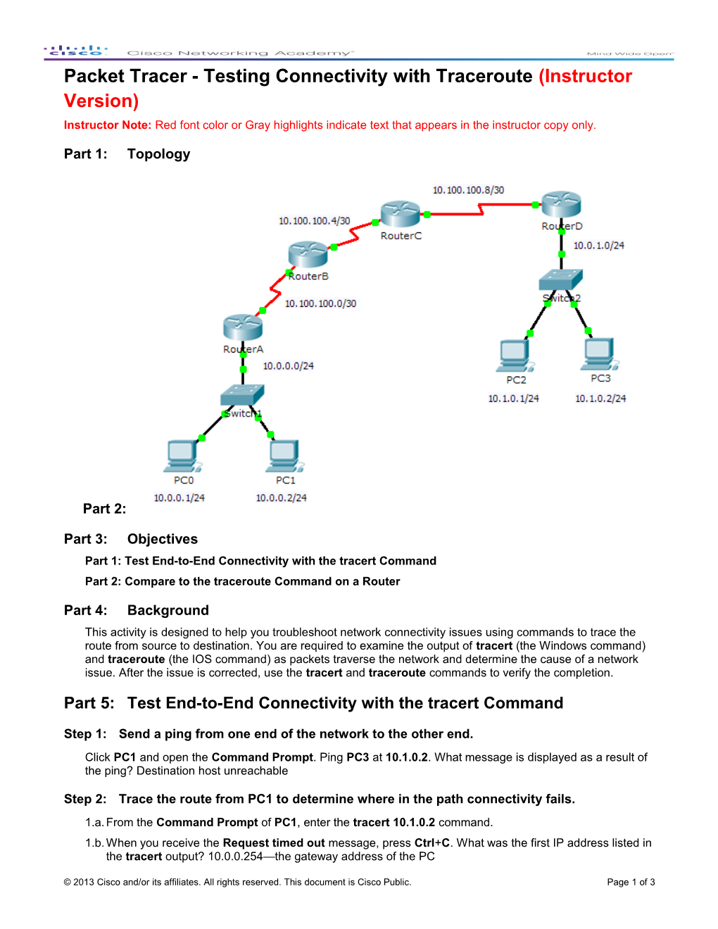 Packet Tracer - Testing Connectivity with Traceroute