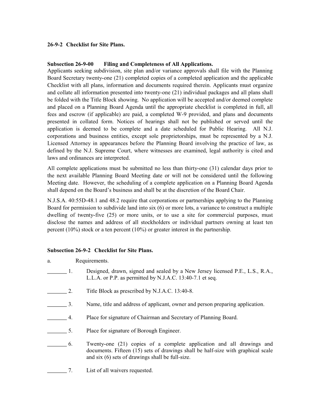 26-9-2 Checklist for Site Plans