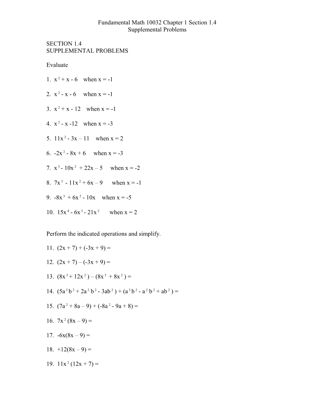 Fundamental Math 10032 Chapter 1 Section 1.4