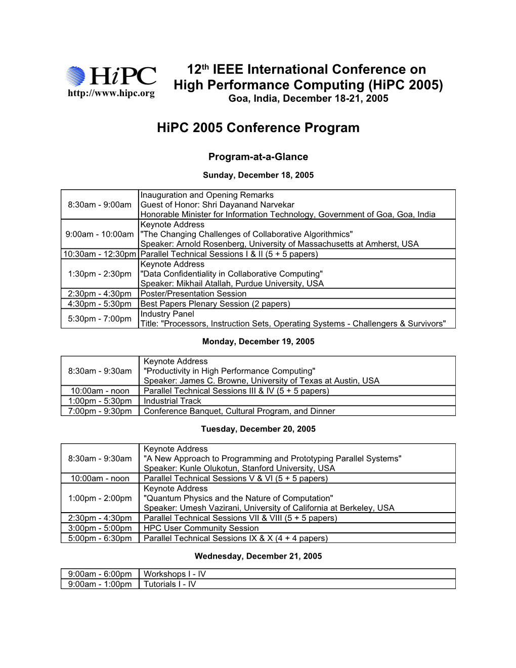 12Th IEEE International Conference on High Performance Computing (Hipc 2005) Goa, India