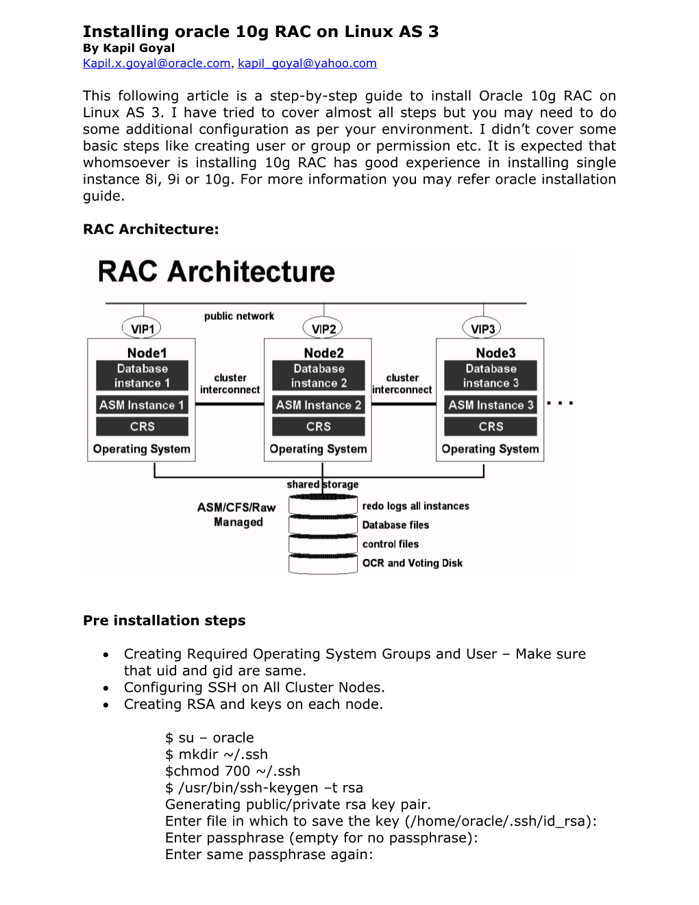 Installing Oracle 10G RAC on Linux AS 3