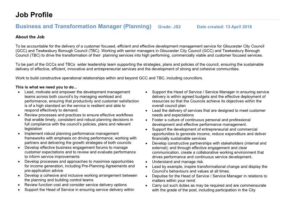 Business and Transformation Manager(Planning)Grade: Js2date Created:13 April 2018