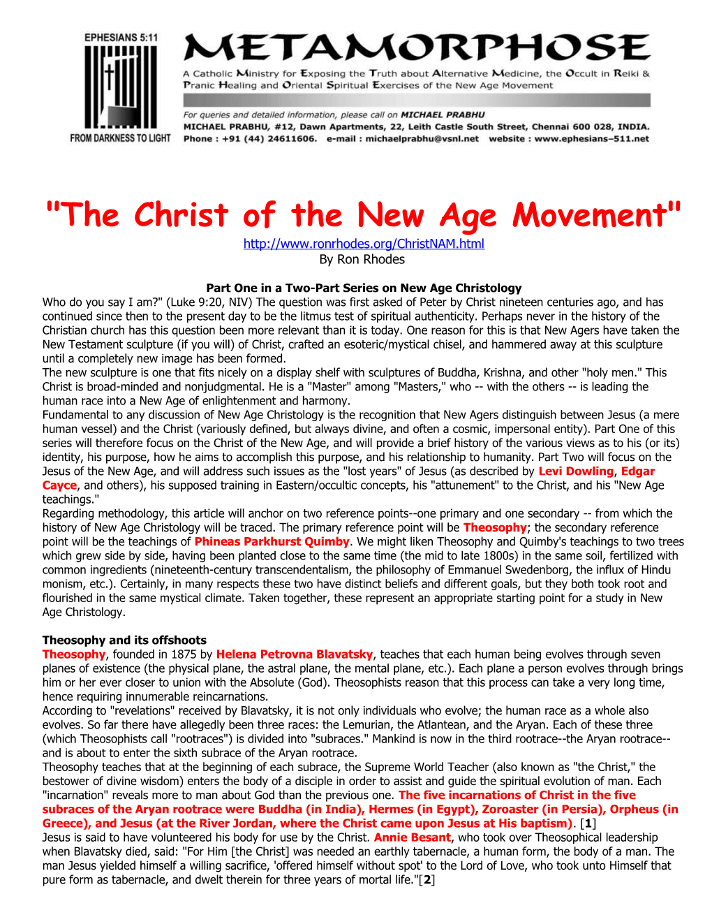 Part One in a Two-Part Series on New Age Christology