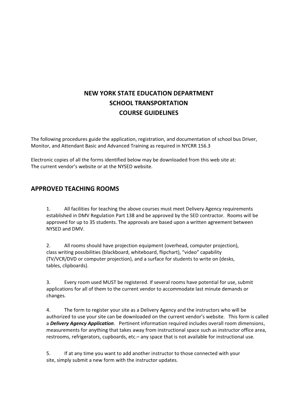 New York State Sed Course Guidelines 2012