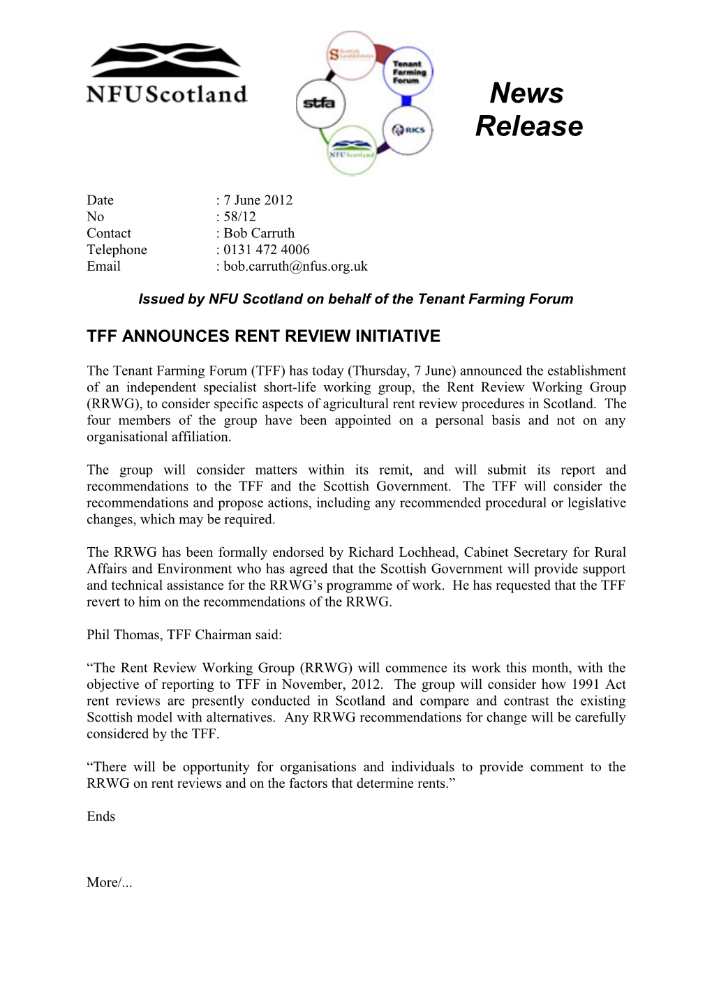 Issued by NFU Scotland on Behalf of the Tenant Farming Forum
